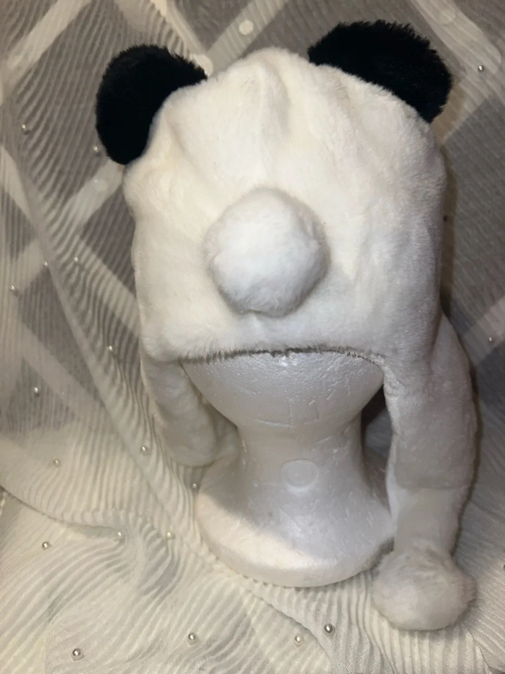 Panda Plush Hooded Hat - White and Black